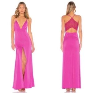 NBD Helen Satin Slip Lace Back Maxi Dress NWT
